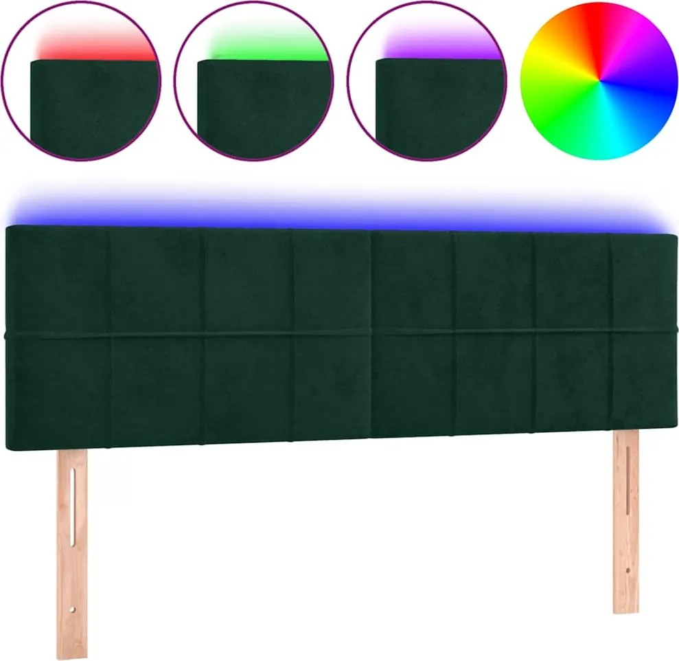 vidaXL Tăblie de pat cu LED, verde închis, 144x5x78/88 cm, catifea