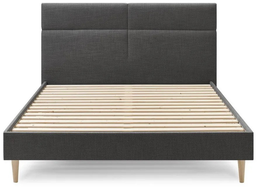 Pat matrimonial 180x200 cm negru tapițat cu somieră Elyna – Bobochic Paris