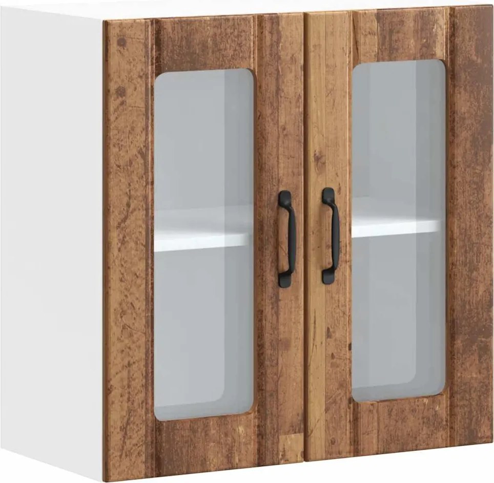 vidaXL Dulap bucătărie cu ușă sticlă Lucca Lemn vechi lemn prelucrat