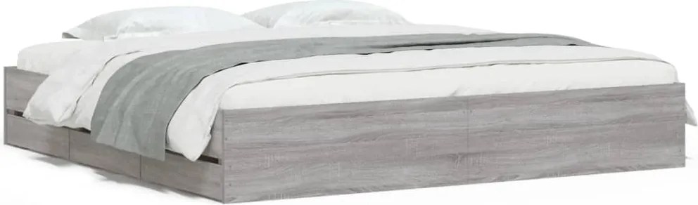 vidaXL Cadru de pat cu sertare, gri sonoma, 160x200 cm lemn prelucrat