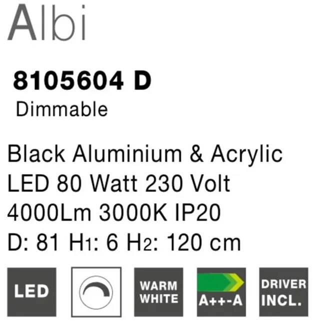 Lustra LED dimabila, design modern Albi negru, 81cm
