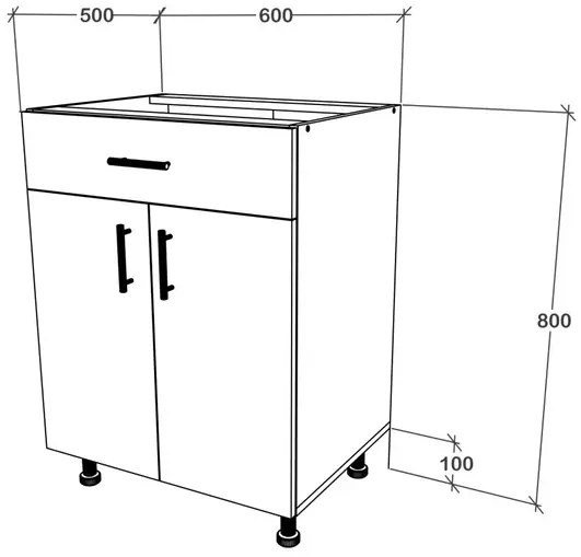 Corp Baza Karo, 1 Sertar, 2 Usi, Gri Lucios/Alb, MDF, 60 x 50 x 80 cm