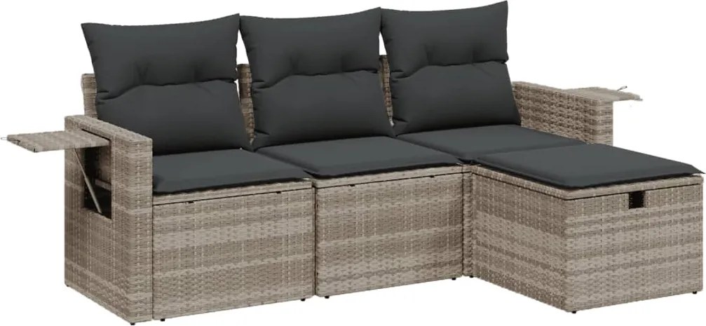vidaXL Set canapea de grădină cu perne, 4 piese, gri deschis poliratan