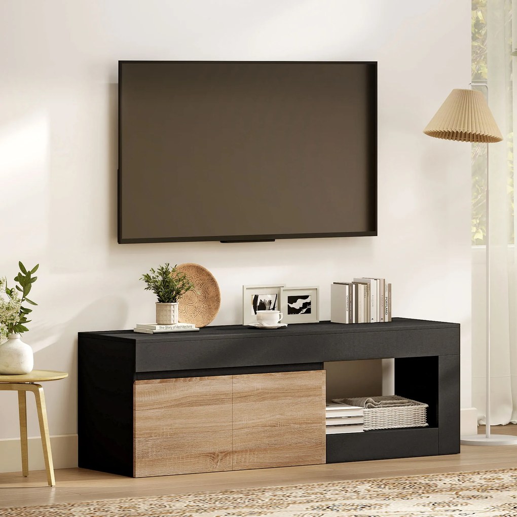 HOMCOM Comodă TV Modernă cu Dulap, Negru și Lemn Natur | Aosom Romania
