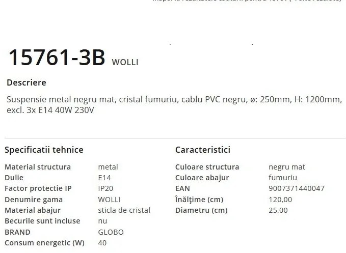 Lustra cu 3 pendule design modern WOLLI