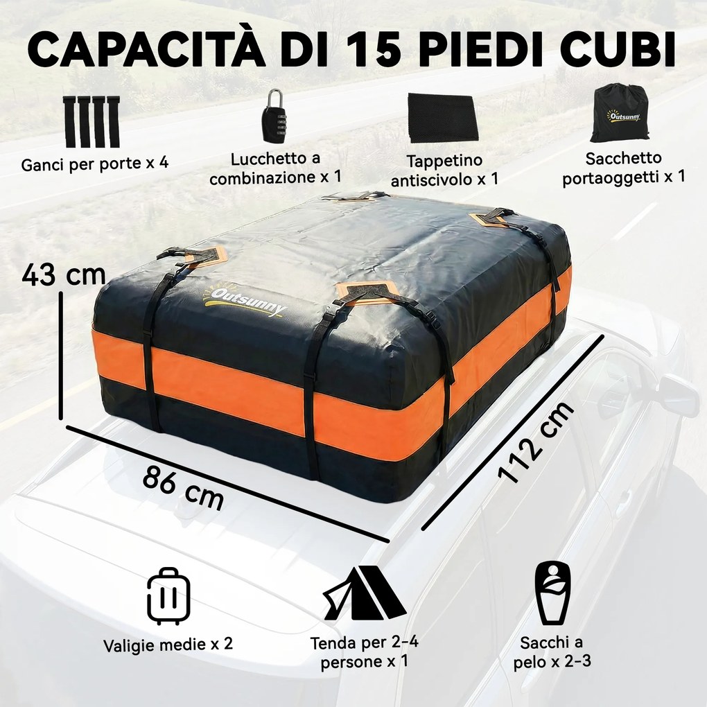 Outsunny Portbagaj de acoperiș impermeabil, 425 L, portocaliu | Aosom Romania