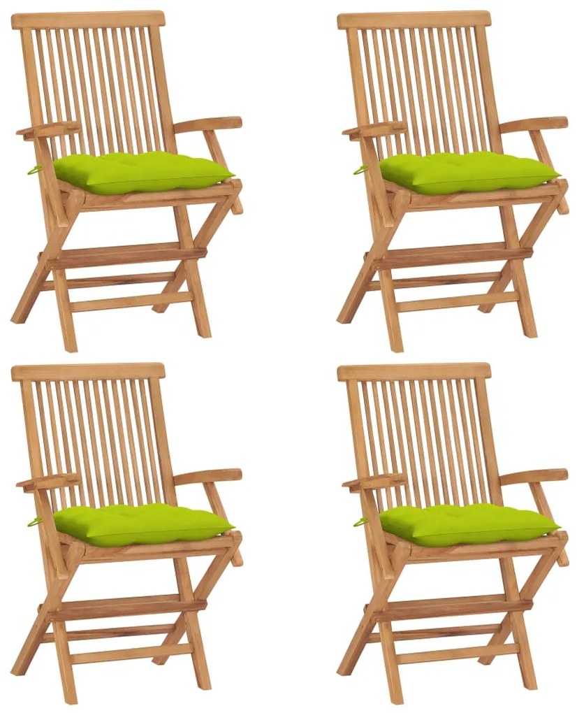 vidaXL Scaune grădină cu perne, 4 buc., verde, lemn masiv tec