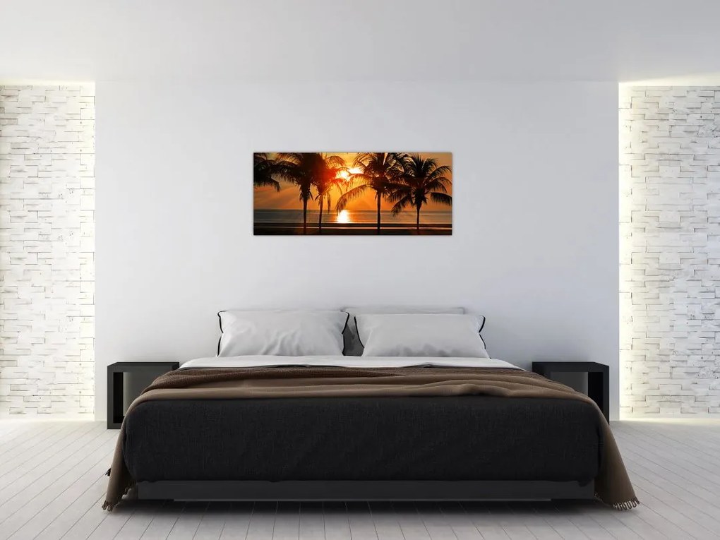 Tablou cu palmier în apus de soare (120x50 cm)