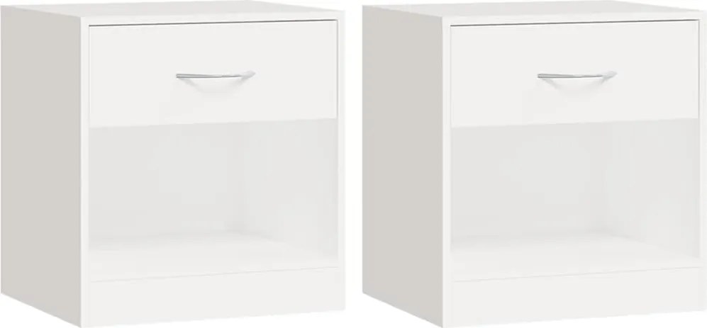 vidaXL Noptieră cu sertar, 2 buc, alb