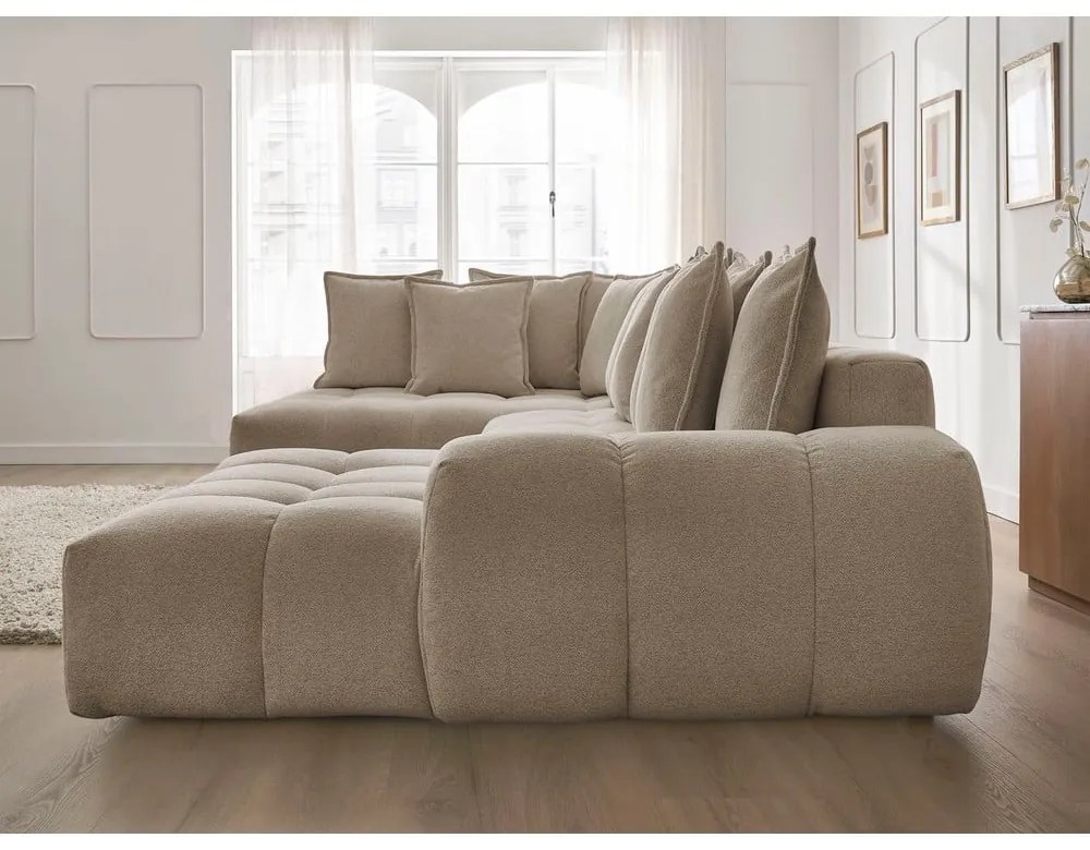 Colțar taupe extensibil/cu spațiu de depozitare cu tapițerie din chenille (cu colț pe partea stângă/în formă de "U") Everest – Bobochic Paris