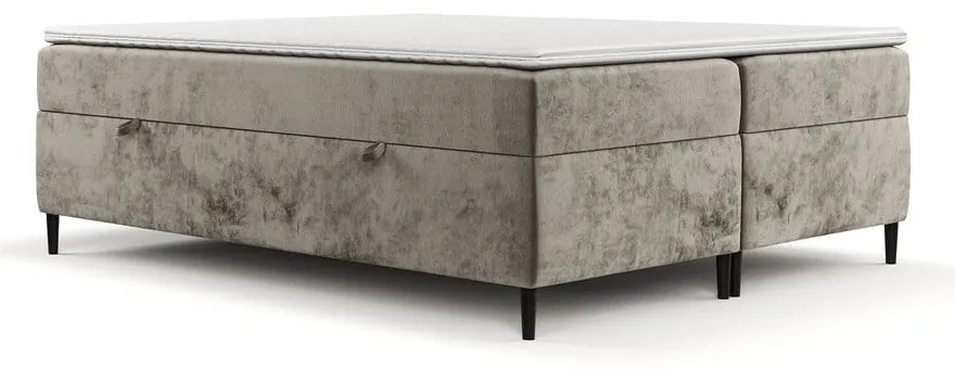 Pat boxspring maro deschis cu spațiu de depozitare 200x200 cm Araya – Maison de Rêve