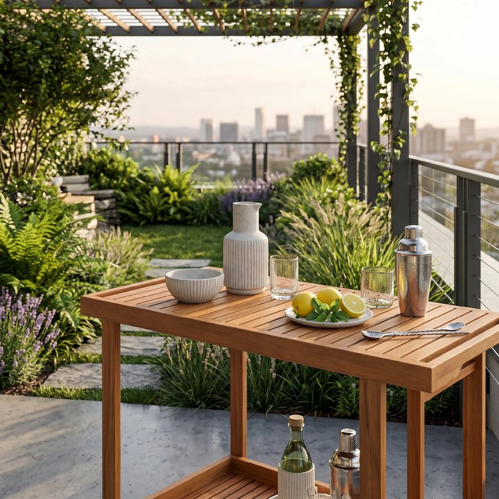 Outsunny Masă Suspendată de Exterior, Masă Reglabilă pentru Balustradă, Blat Suport cu Montare pe Perete, 68x65x40,5-55 cm, Tec | Aosom Romania