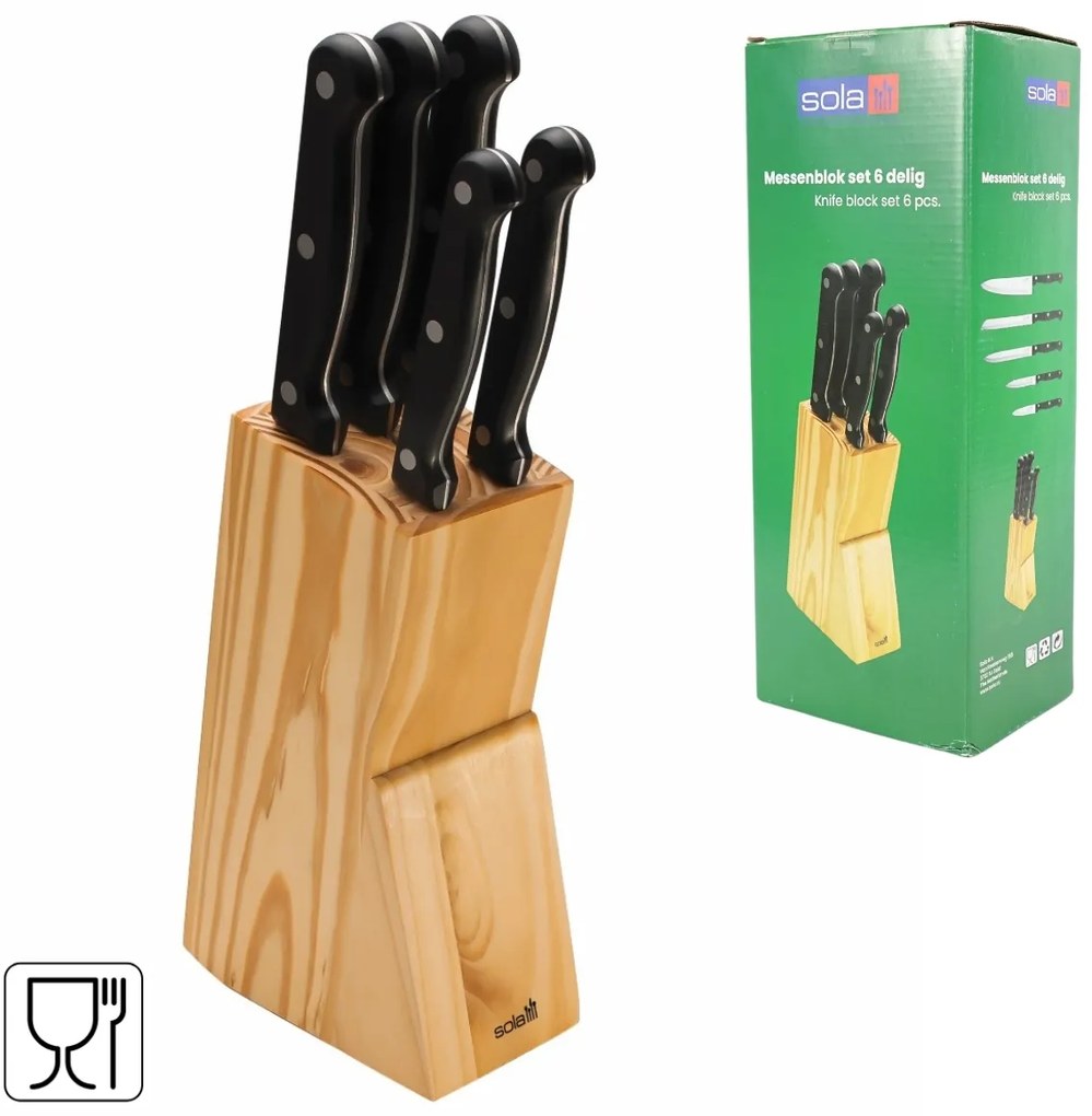 Set de cutite SOLA KNIFE in bloc de lemn, 6 bucati