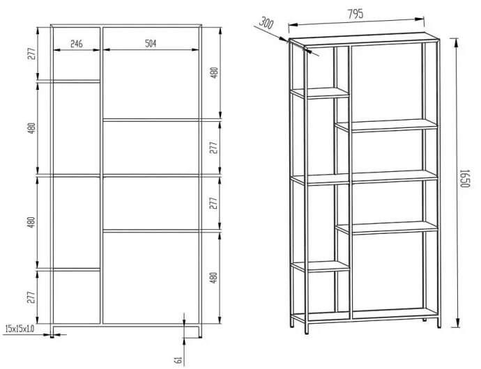 Bibliotecă neagră din metal 80x165 cm Newcastle – Actona