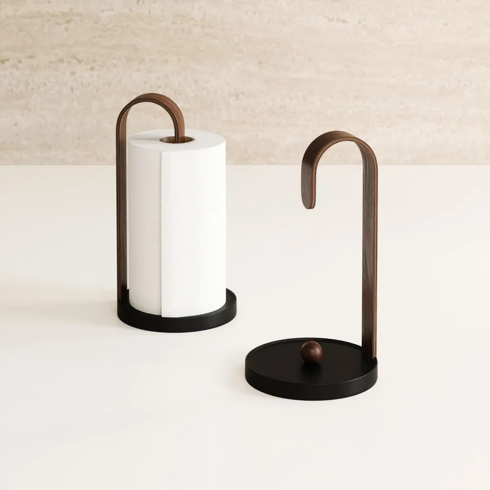 Suport vertical pentru prosoape de bucătărie din hârtie negru din lemn ø 17 cm Bellwood – Umbra