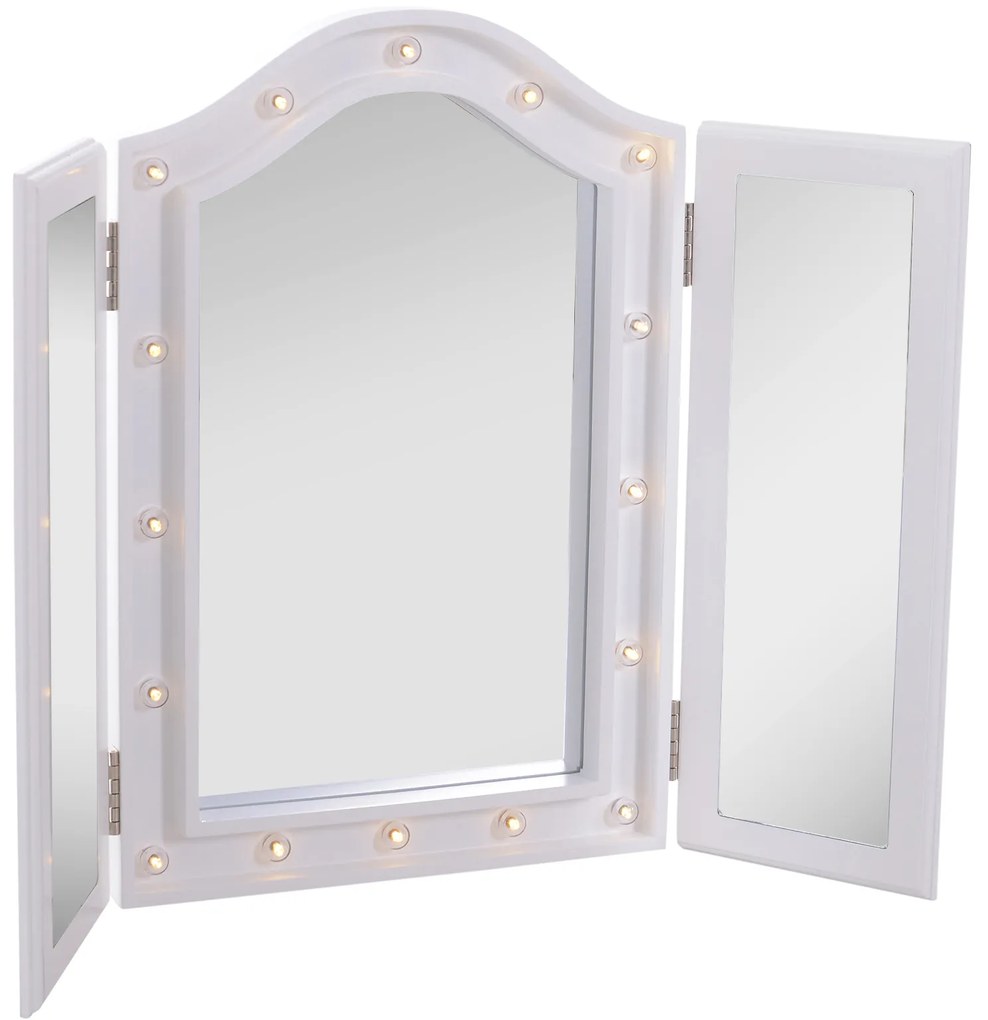 Homcom Specchio da Trucco Ripiegabile Retroilluminato con 16 Luci LED in Bianco, 73x53.5x4.5cm