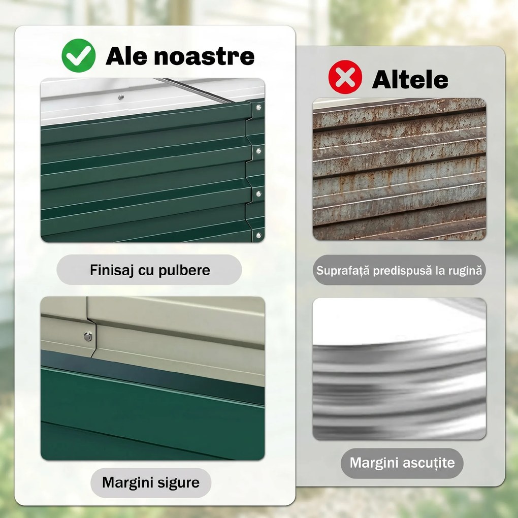 Outsunny Pat de Gradina Galvanizat Inaltat pentru Cultivare Legume Flori Plante Aromatice Cutie de Plantare Metalica Verde 120x90x30cm | Aosom Romania