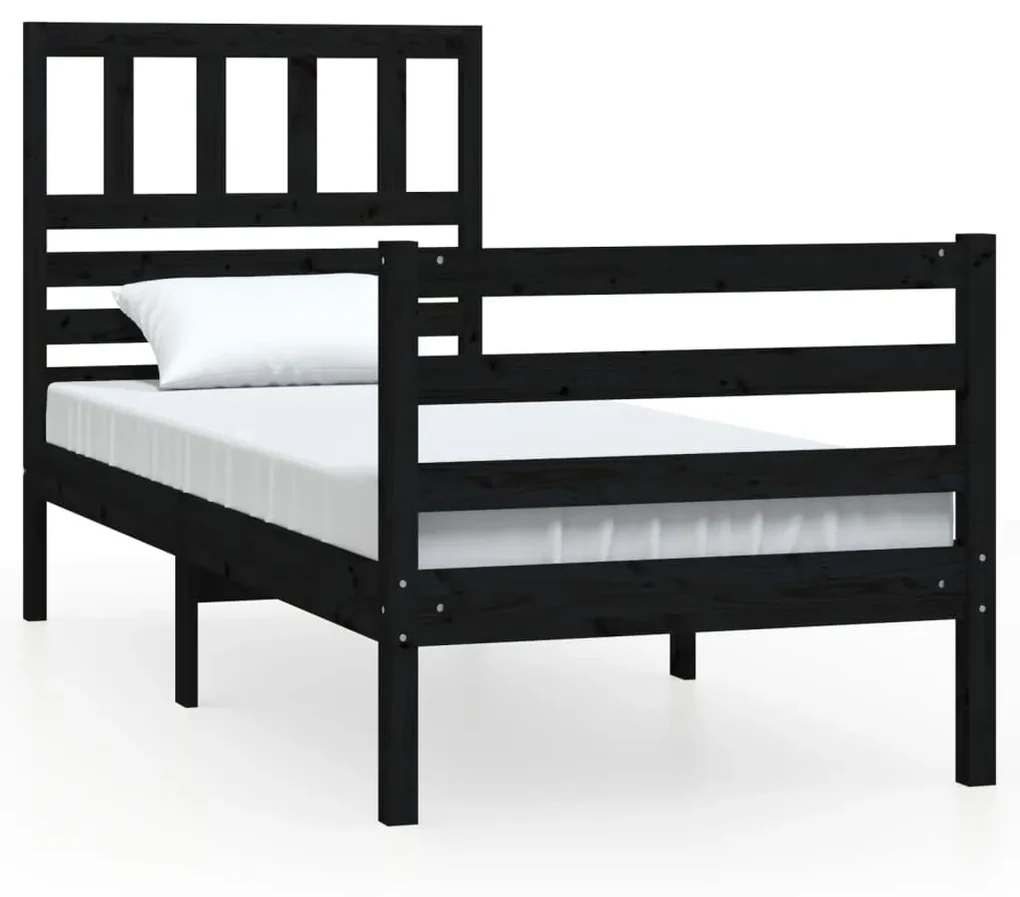 3101057 vidaXL Cadru de pat Single 3FT, negru, 90x190 cm, lemn masiv