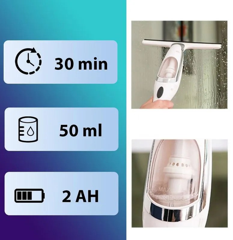 Aspirator geamuri Attractive Luna 100 Pro, Baterie Li-ion 2AH, 50 ml, Autonomie pana la 30 min, Alb/Negru