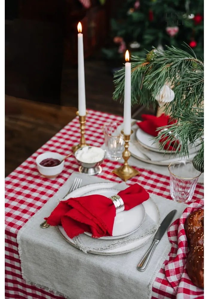 Față de masă din in 140x250 cm Red Gingham – Linen Tales