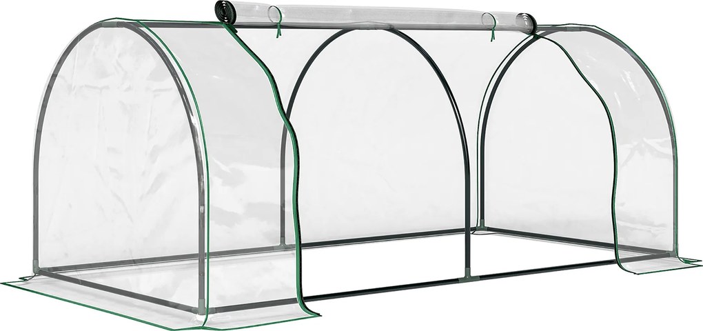 Outsunny Tunel de oțel pentru grădină cu seră și capac din PVC, 200x100x80 cm, transparent și verde | Aosom Romania