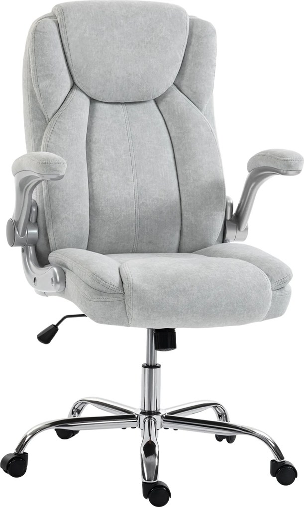 Scaun Ergonomic HOMCOM, Spătar Înalt, Tapițat în Catifea Imprimată, Cotiere Rabatabile, Alb Crem | Aosom Romania