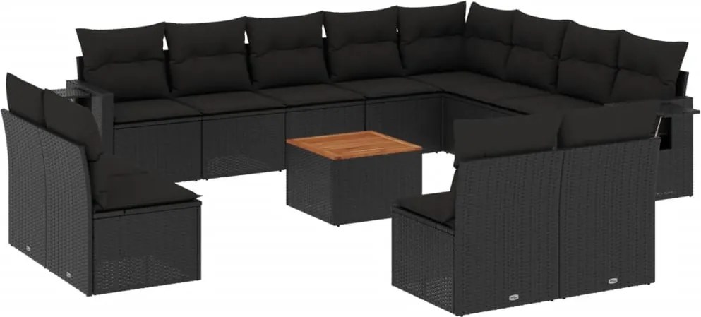 vidaXL Set mobilier de grădină cu perne, 13 piese, negru, poliratan