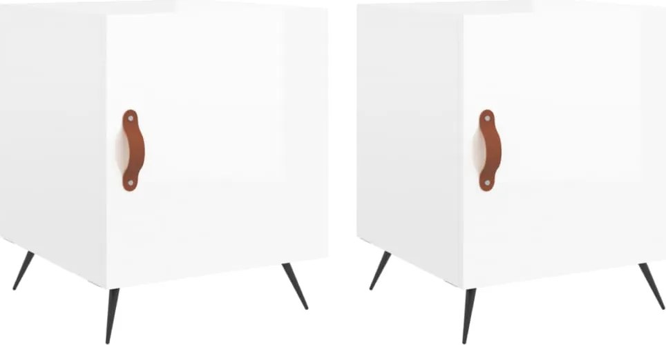 vidaXL Noptiere, 2 buc., alb extralucios, 40x40x50 cm, lemn compozit