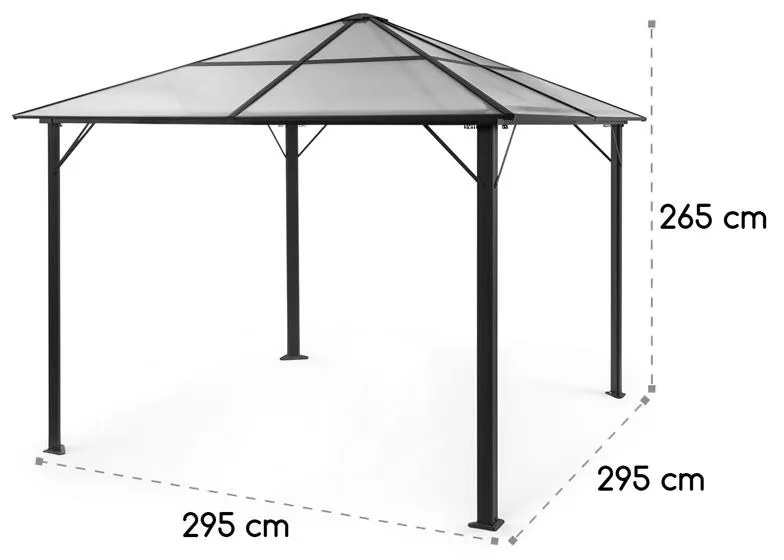 Pantheon Solid Sky, pavilion cu acoperiș, 3 x 3 m, policarbonat, aluminiu