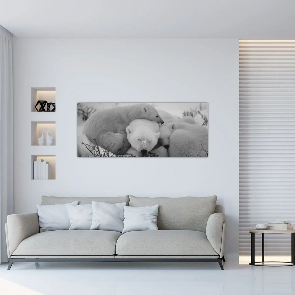 Tablou - Urși polari, alb-negru (120x50 cm)