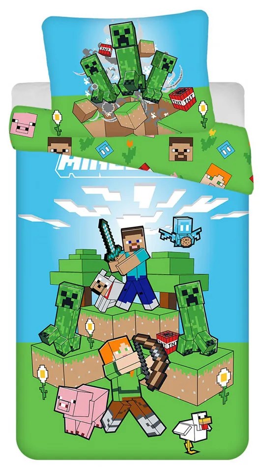 Minecraft Creeper Chaos husă de pat 140×200cm, 70×90 cm