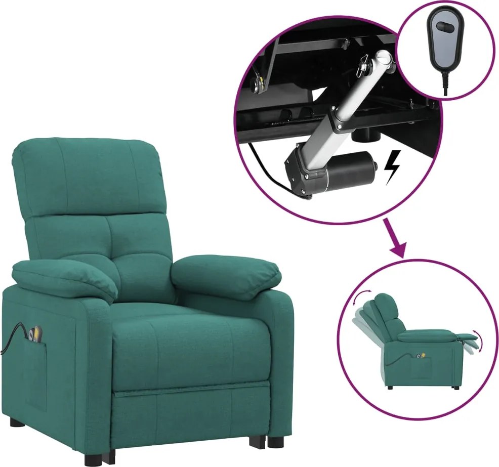 vidaXL Fotoliu de masaj electric, verde închis, material textil