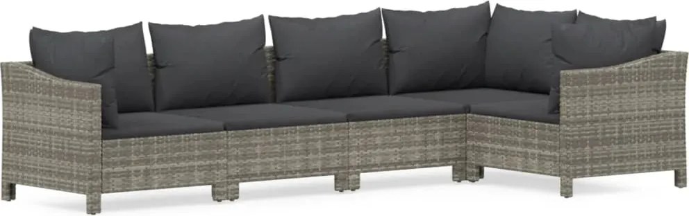 vidaXL Set mobilier de grădină cu perne, 5 piese, gri, poliratan