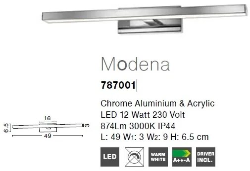 Aplica perete LED pentru baie IP44 Modena 12W NVL-787001