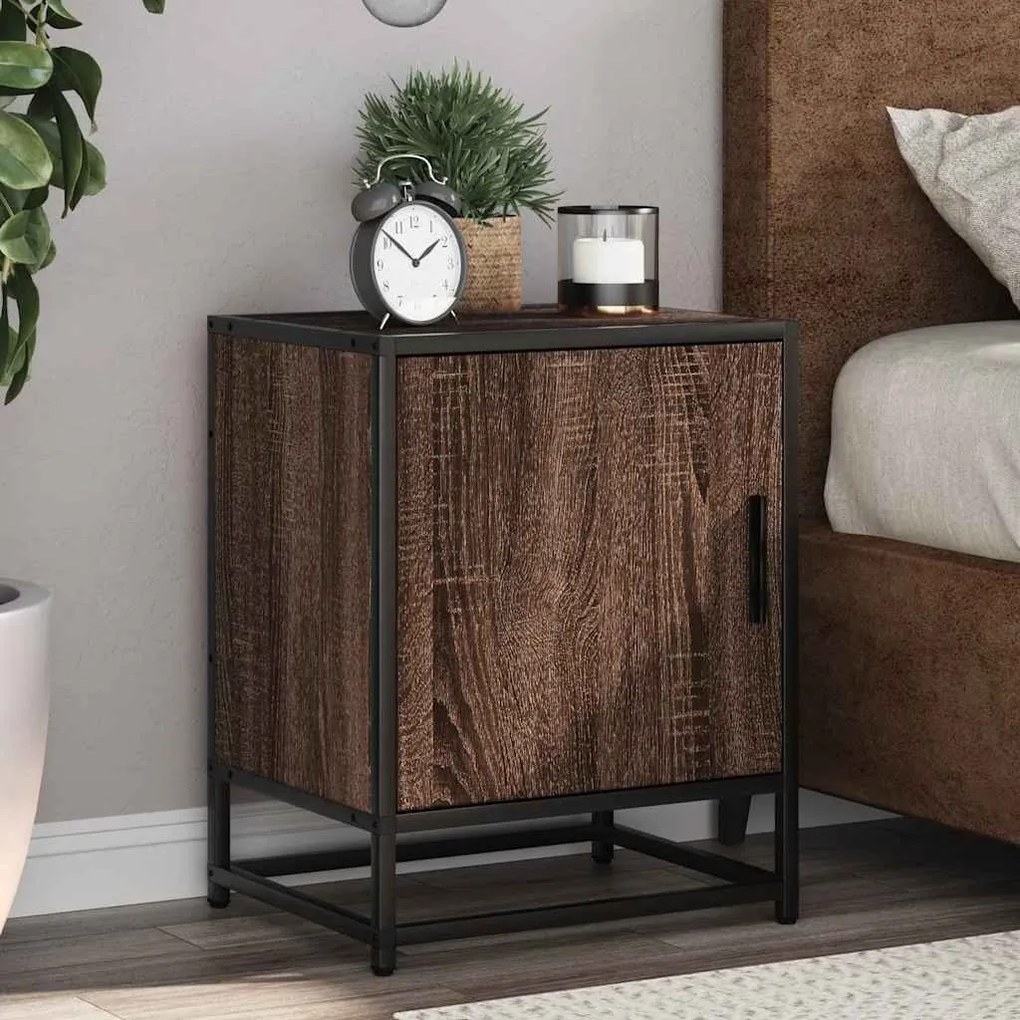 vidaXL Noptiere 2 buc Stejar maro 40x31x50 cm Lemn prelucrat și metal