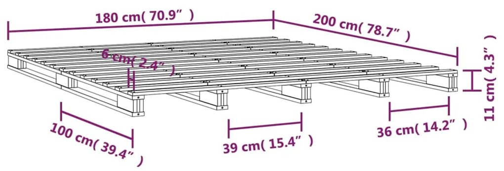 Cadru de pat Super King 6FT, gri, 180x200 cm, lemn masiv de pin Gri, 180 x 200 cm