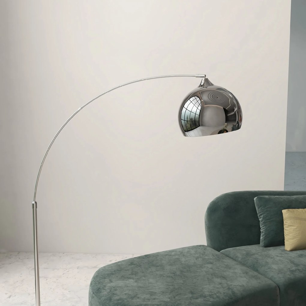 HOMCOM Lampă de podea vintage în arc cu bară ajustabilă, întrerupător de picior, soclu E27, argintiu | Aosom Romania