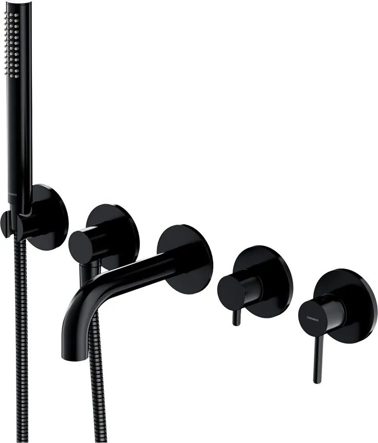 Baterie cada-dus incastrata Omnires Y finisaj negru semimat 5 elemente cu corp ingropat pipa 17 cm