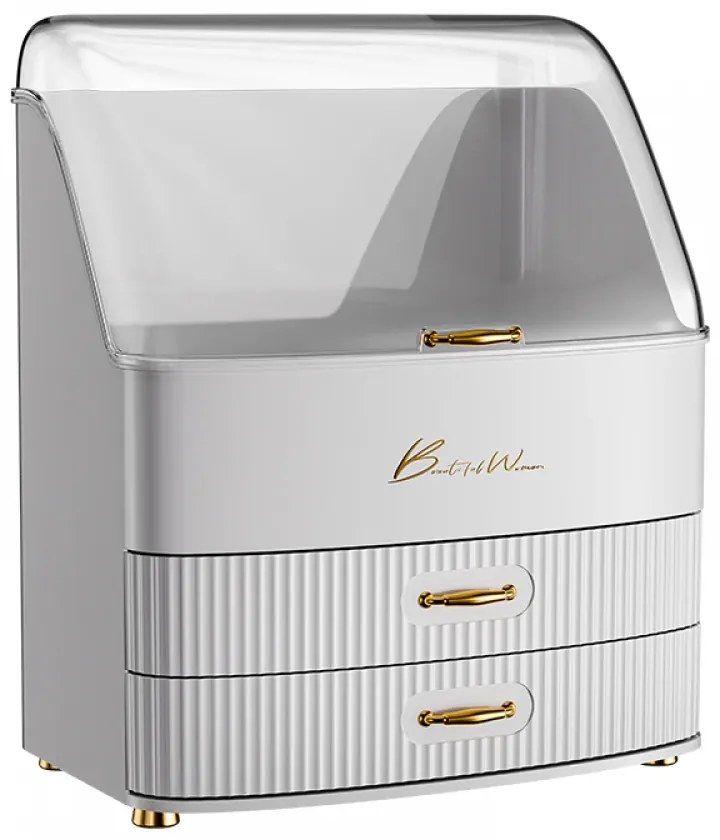Organizator cosmetic, depozitare compartimentata, cu sertare, Alb