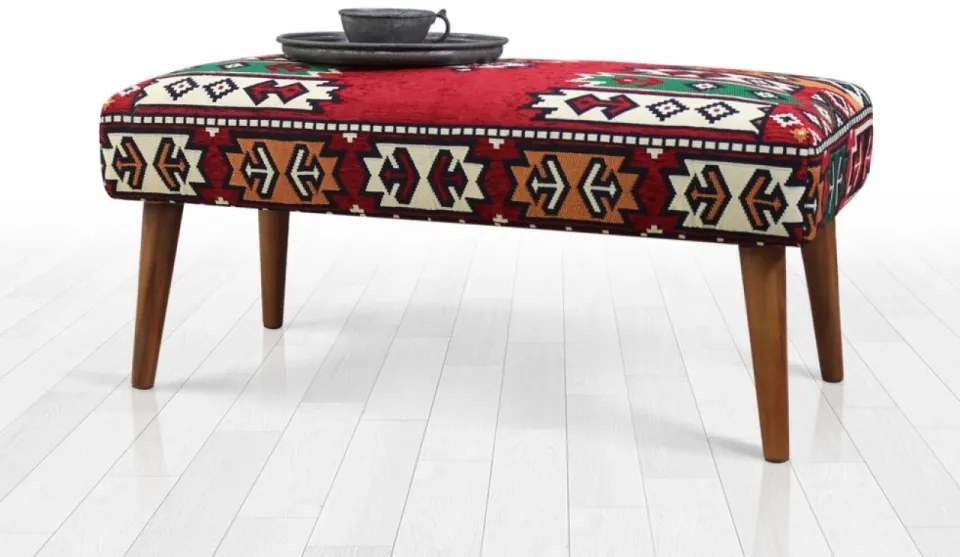 Bancheta Etnic Hitit, Heinner, 91x42x42 cm, bumbac, rosu