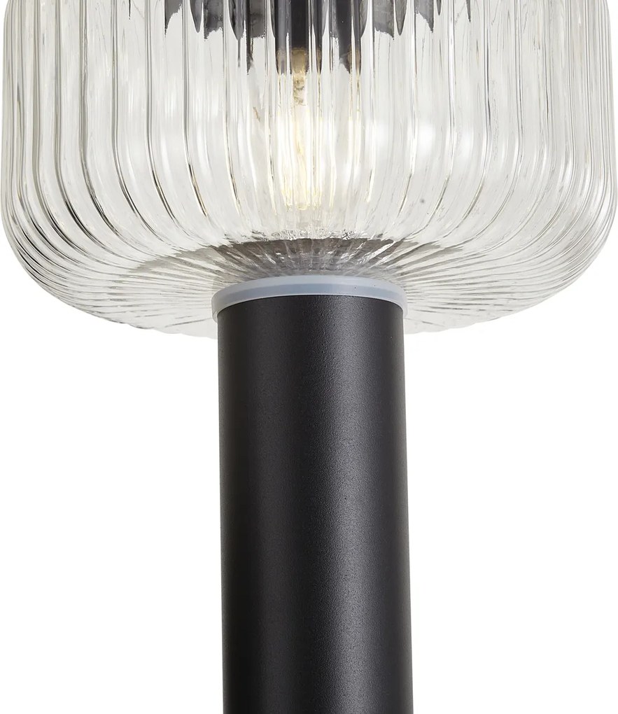 Stâlp modern de exterior negru cu sticlă canelată, cu LED solar inclus IP65 - Ribble Mushroom