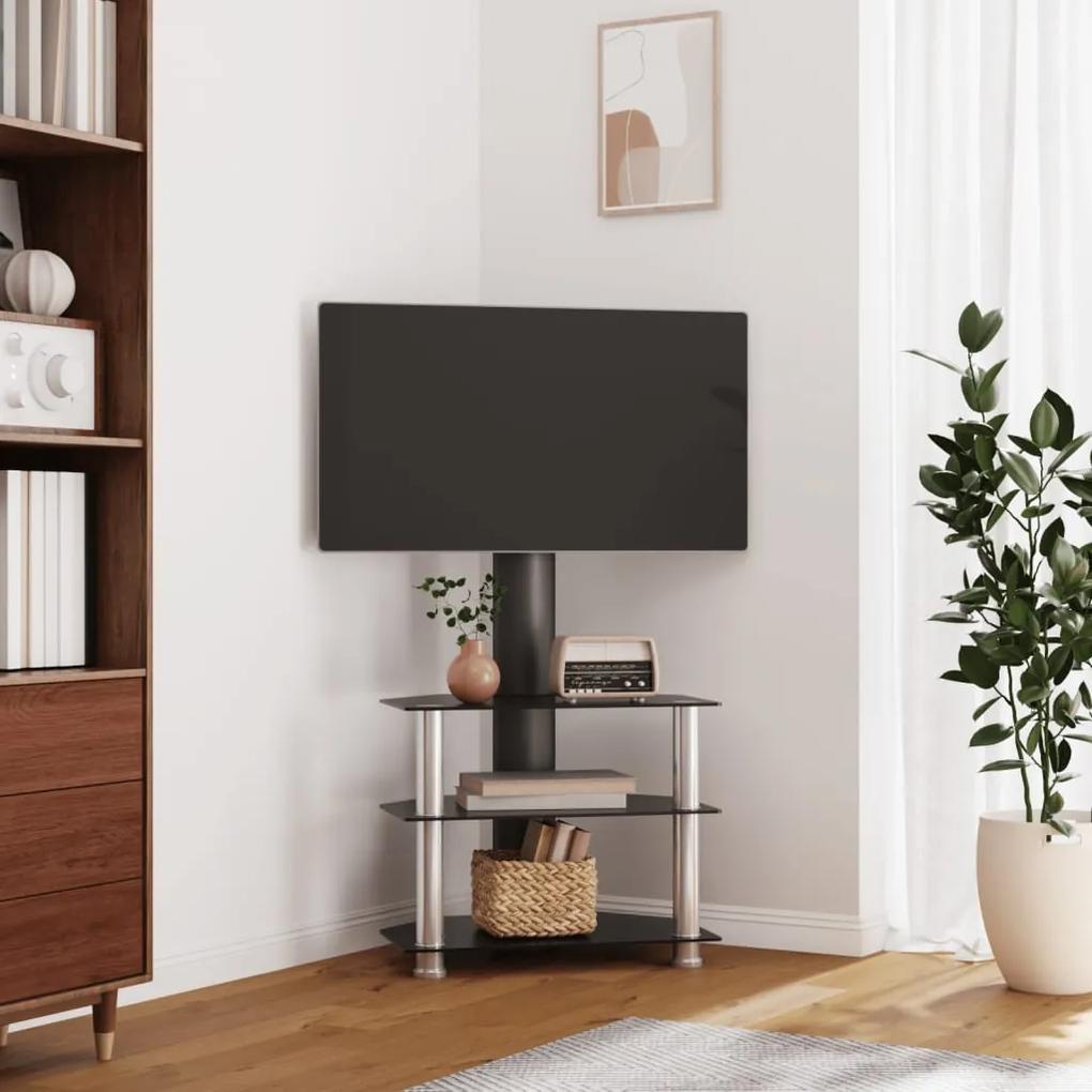 358173 vidaXL Suport TV de colț 3 niveluri pentru 32-70 inchi, negru/argintiu