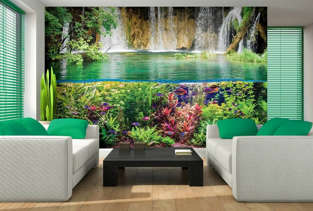 Fototapet - Plantele pești și cascada (254x184 cm)