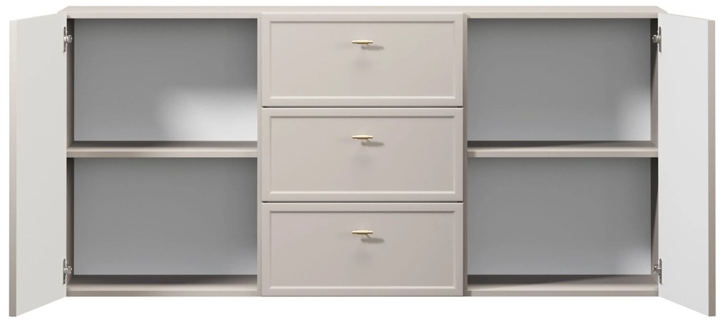 Comodă suspendată cu sertare Lorini 150 cm - cașmir / mânere aurii tip T-bar