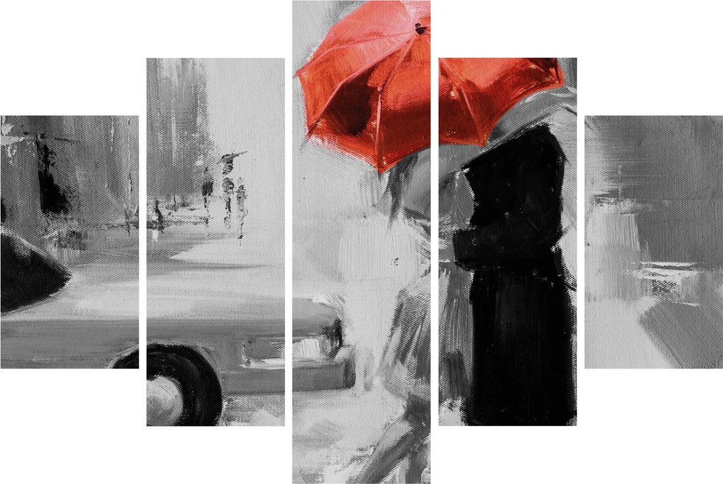 Tablou - Cuplu în dragoste sub o umbrelă, roșu (150x105 cm)