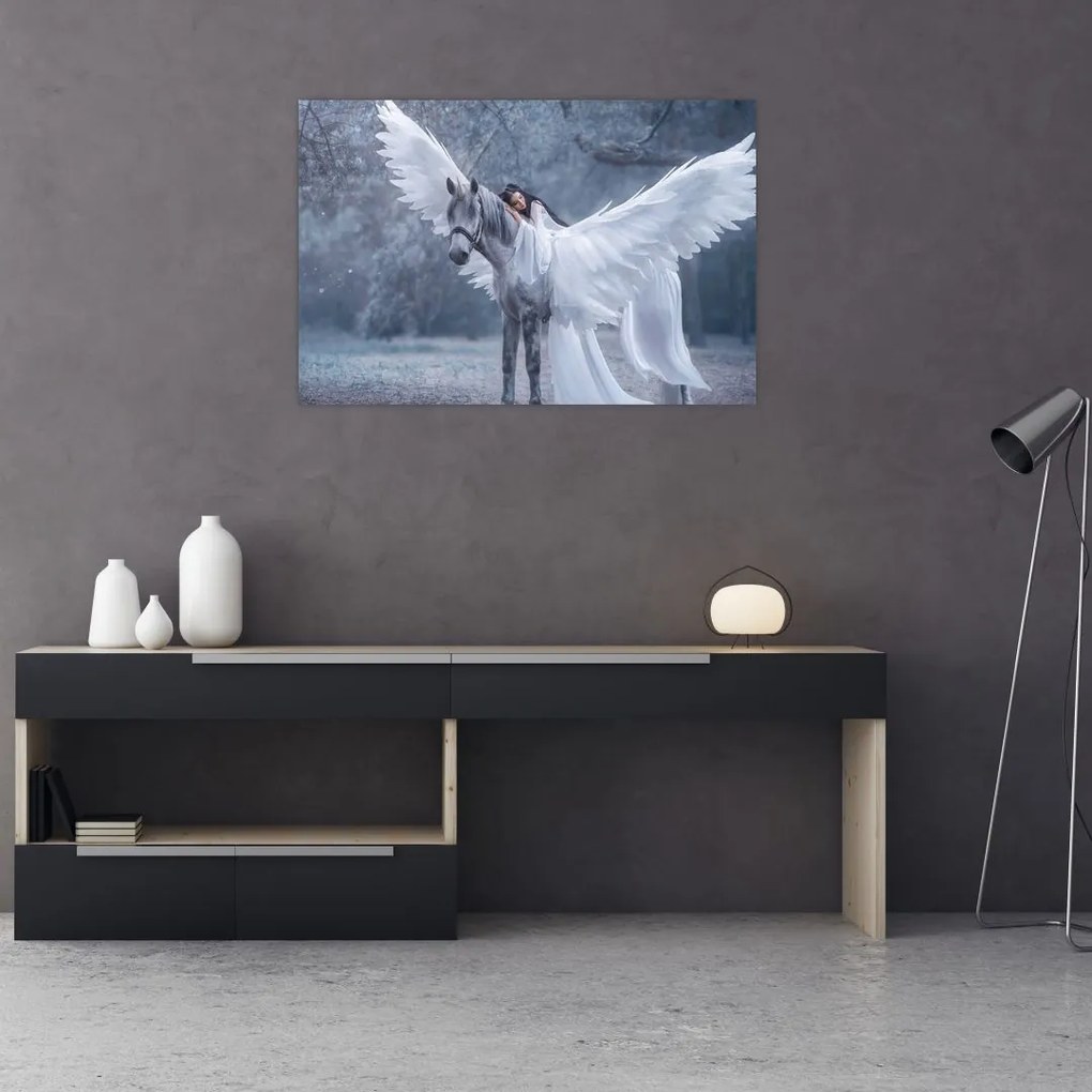 Tablou - Fata și unicorn (90x60 cm)