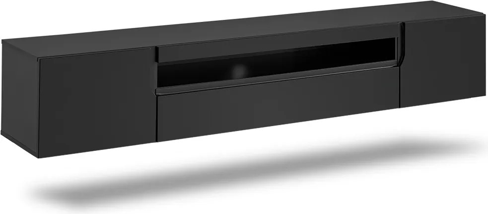 Comoda TV suspendatăă Loftia 200 cm cu nișă – negru mat