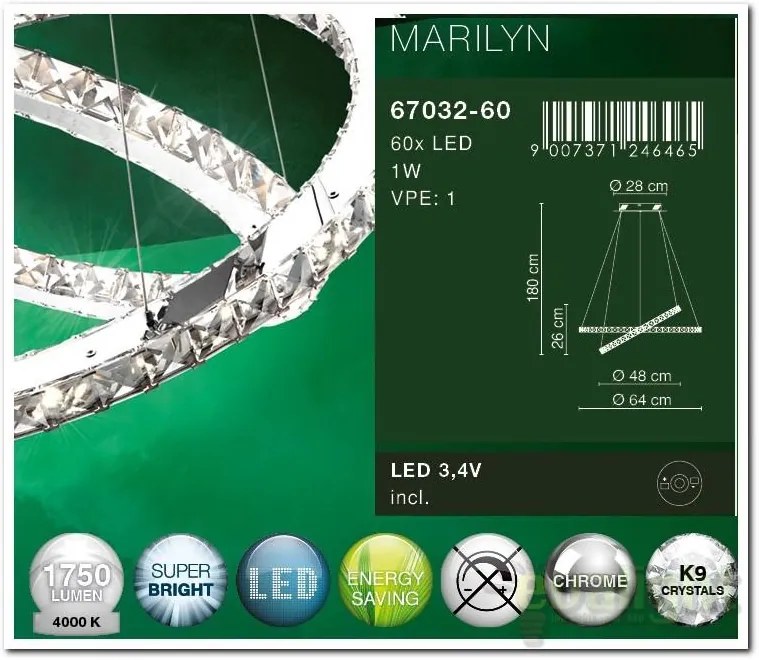 Lustra avangard cu cristale, inele reglabile,LED Marilyn 67032-60 GL