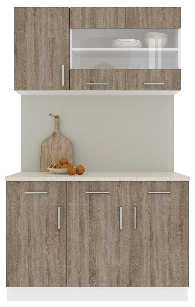 Set Bucatarie Karo V3, Stejar Sonoma Inchis/Alb, Blat Thermo 28 mm, L 120 cm