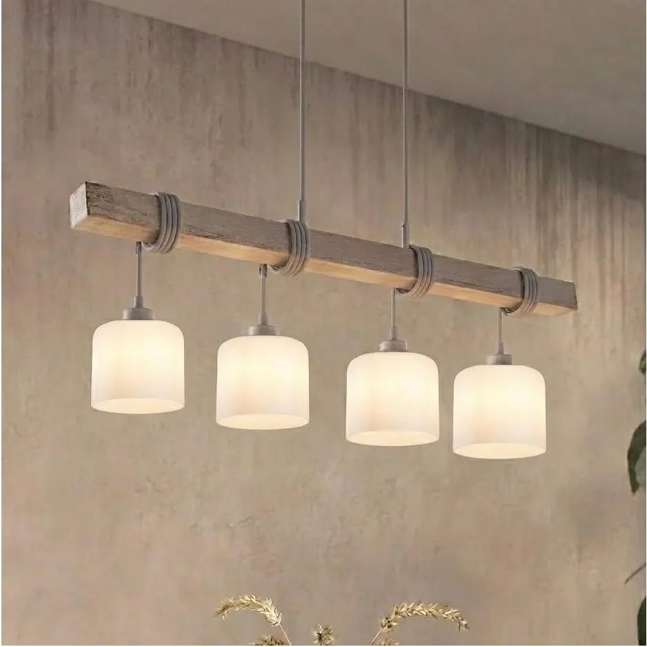 Brilagi - Lustră pe cablu WOOD GLASS 4xE27/60W/230V pin/gri/alb